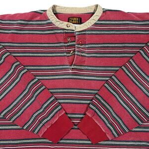 Vintage 90s Faded Glory Heavyweight Striped Shirt Henley Style Long Sleeve Large